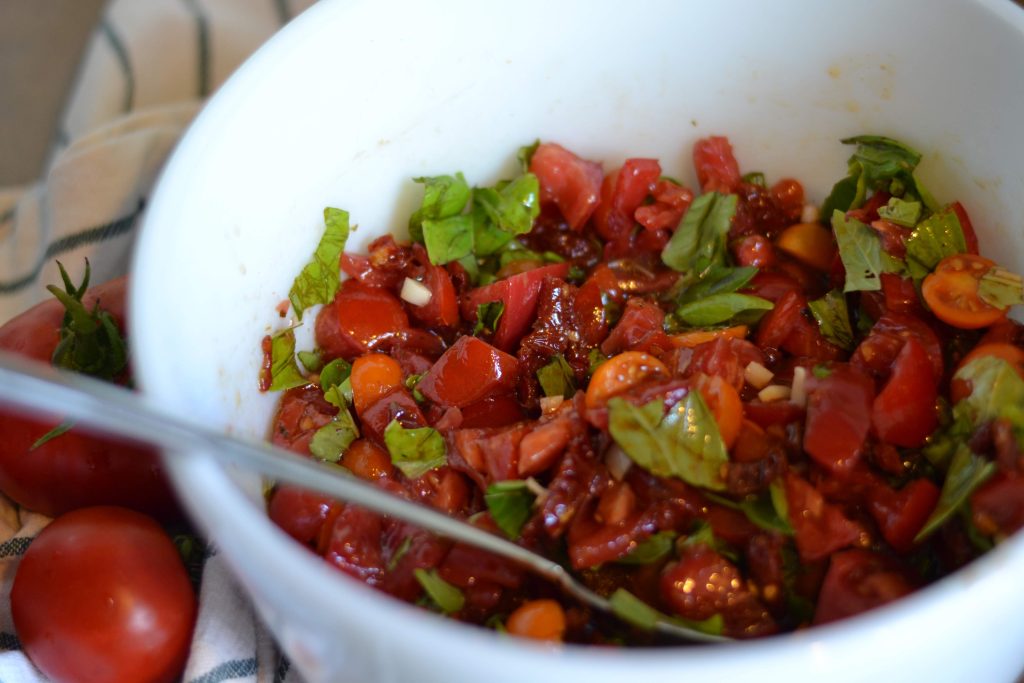 a bowl of fresh tomato and basil bruschetta